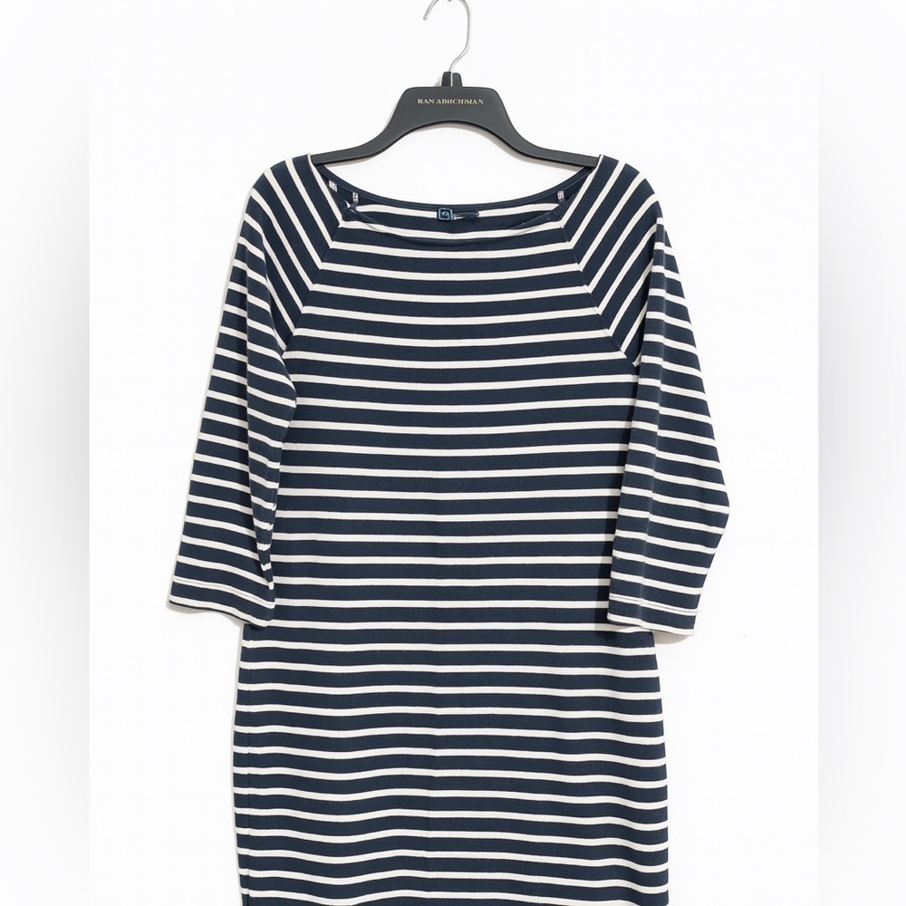 GAP Navy & White Striped Cotton Dress Women’s Medium Classic, Below Knee